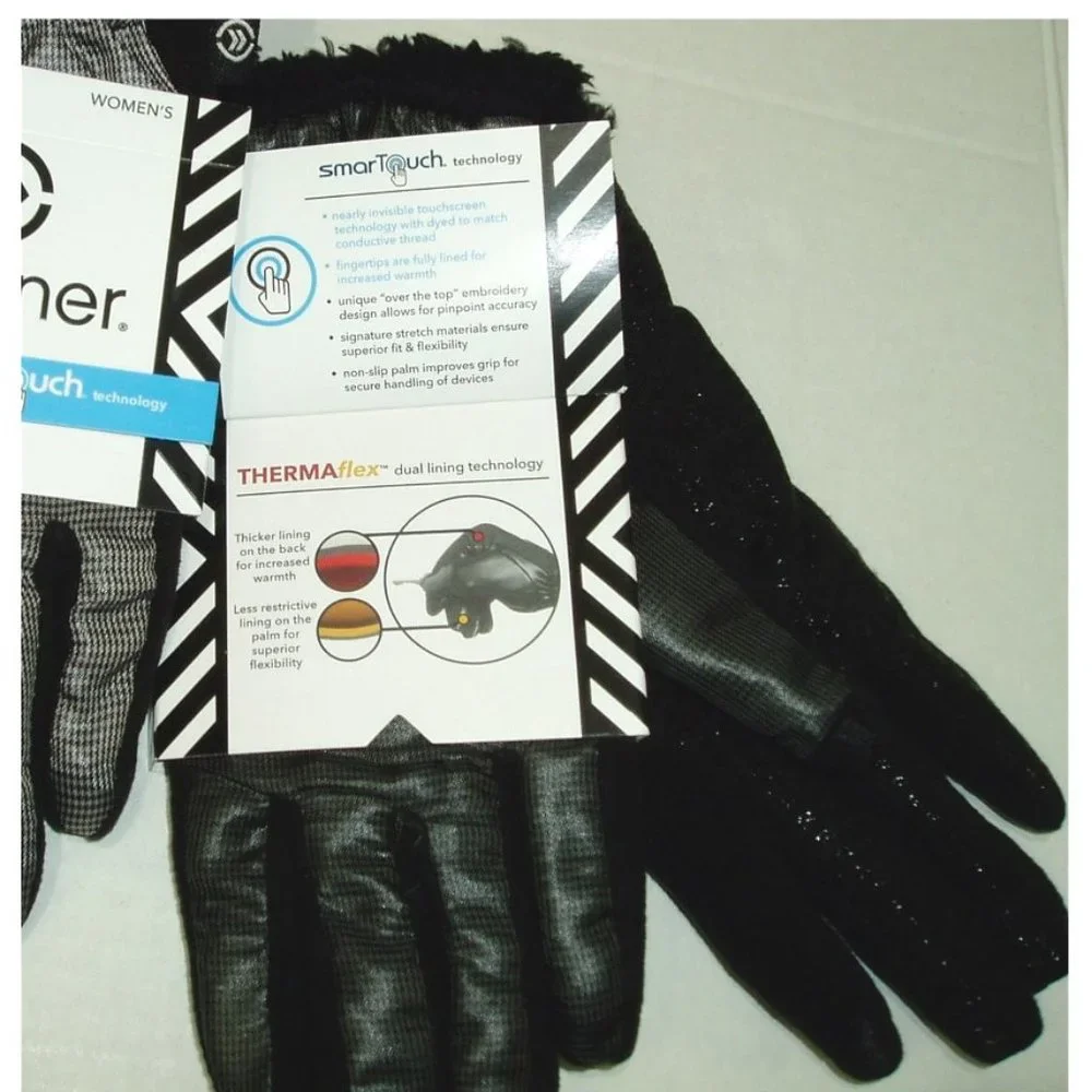 Grey Black M/L 2 pr Isotoner Active Gloves Womens - Picture 5 of 13